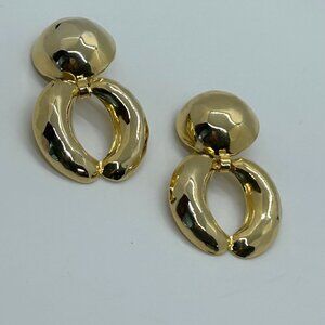 Vintage Gold Door Knocker Earrings Hammered 80s Chunky Retro Statement Hoops